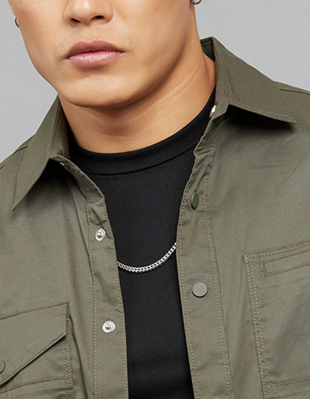 Dark Military Green Full Sleeves Cargo Shirt - Image 4
