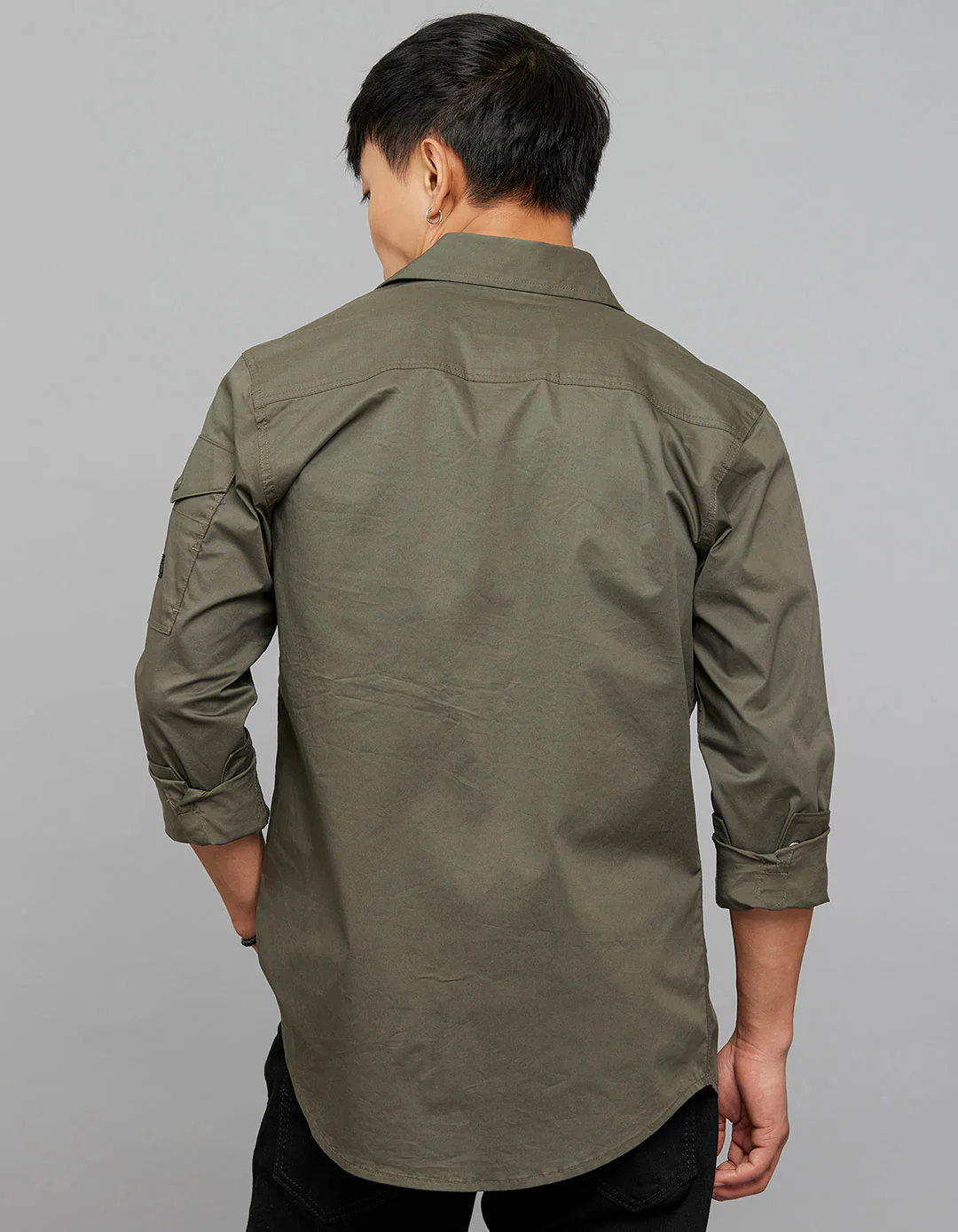 Dark Military Green Full Sleeves Cargo Shirt - Image 5