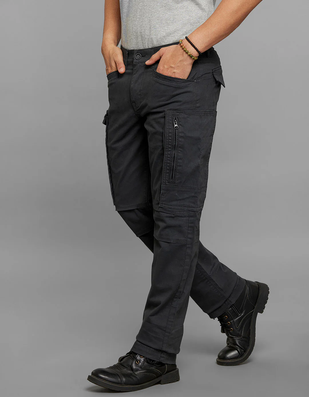 Dark Slate Comfort Straight Fit Stretch Cargo Pants - Image 3