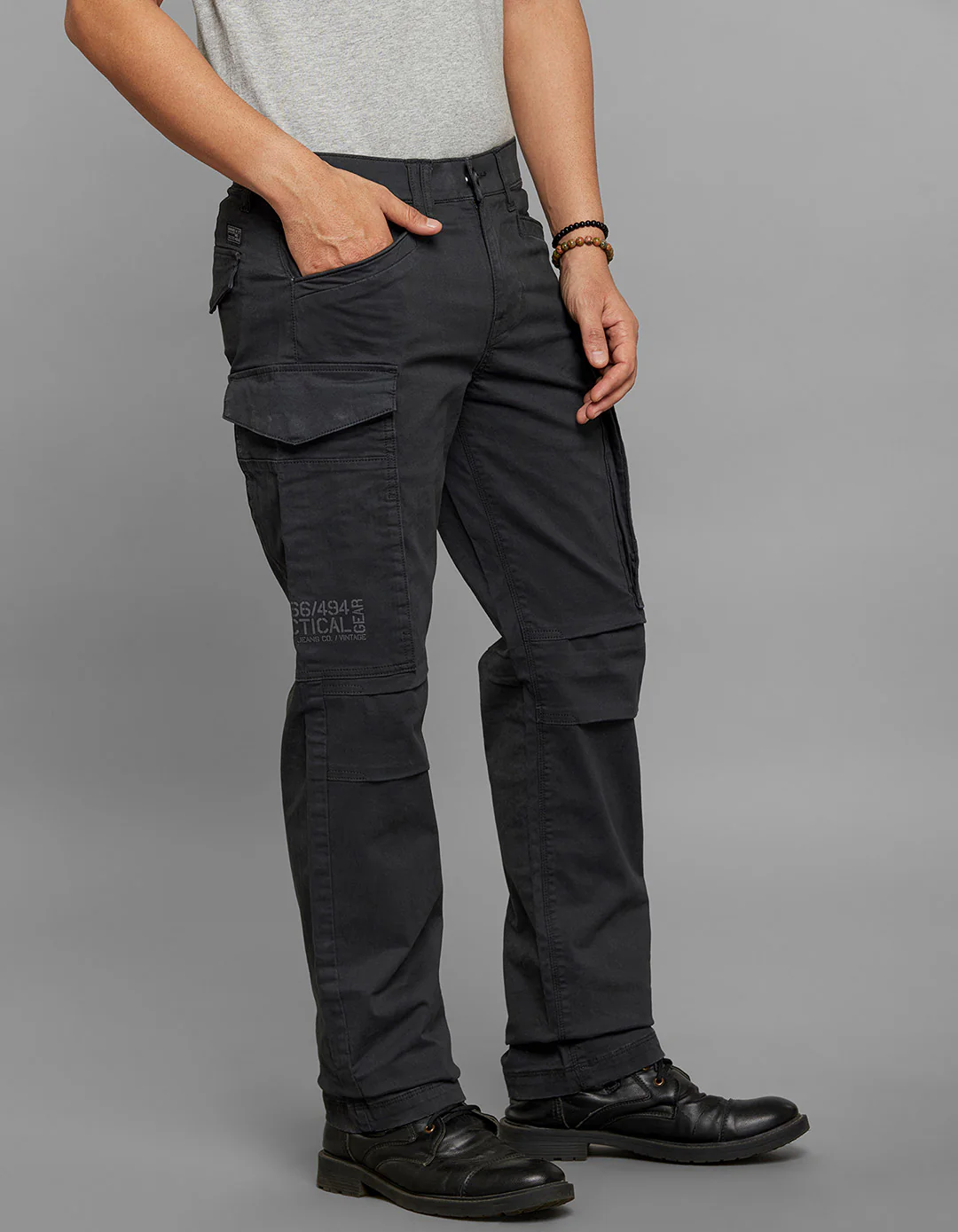 Dark Slate Comfort Straight Fit Stretch Cargo Pants - Image 4