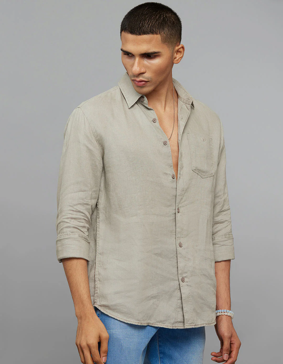 Dark Stone Full Sleeves Linen Blend Shirt - Image 3