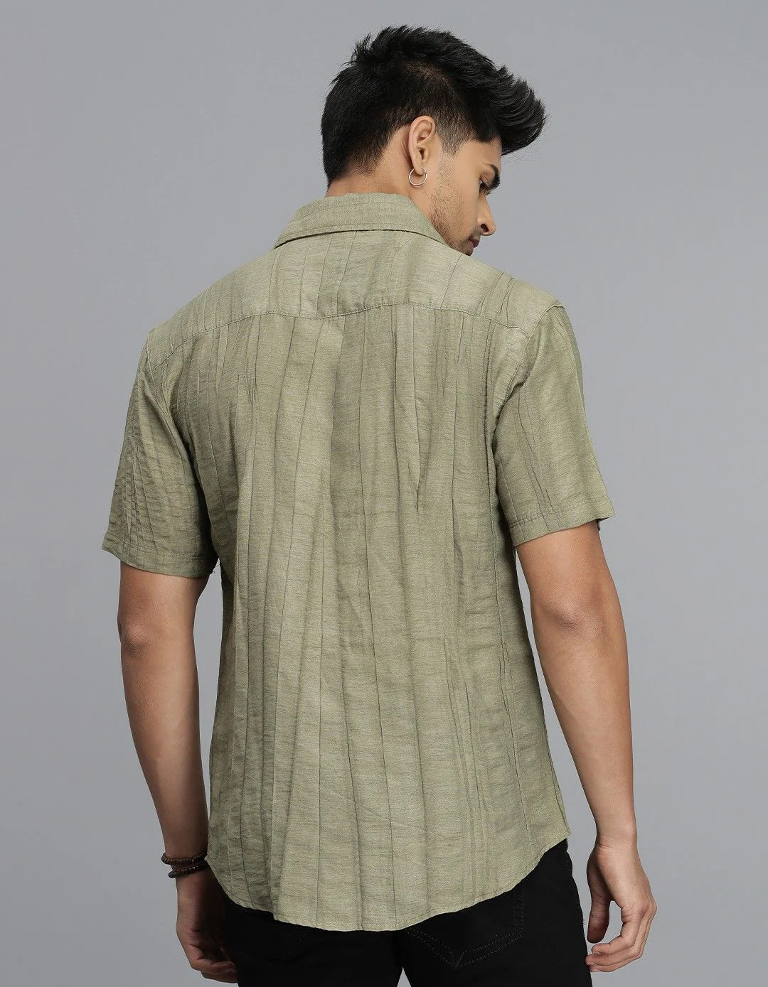 Dark Beige Half Sleeves Textured Dobby Shirt - Image 5