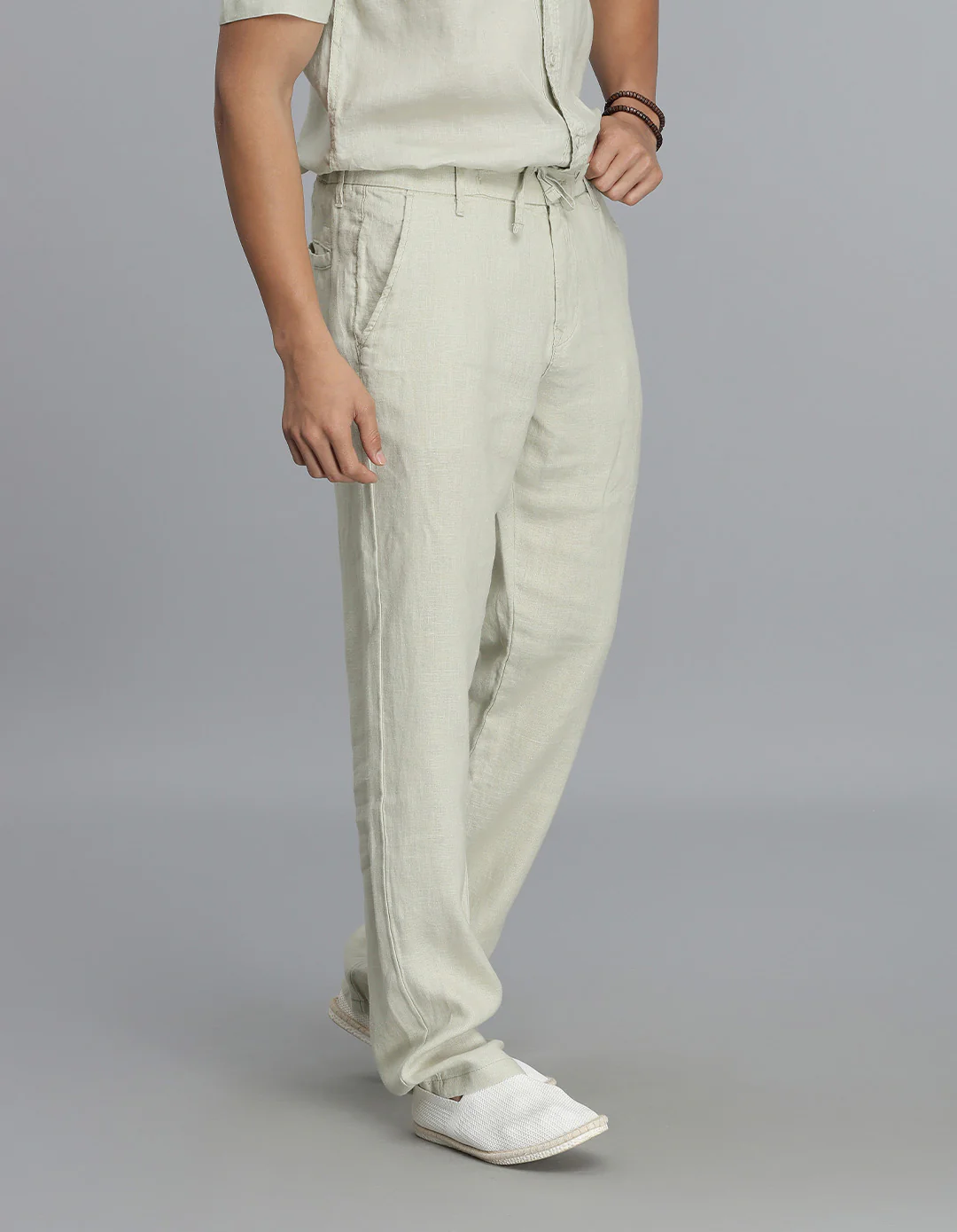Dark Beige 100% Linen Chino Pant - Image 3