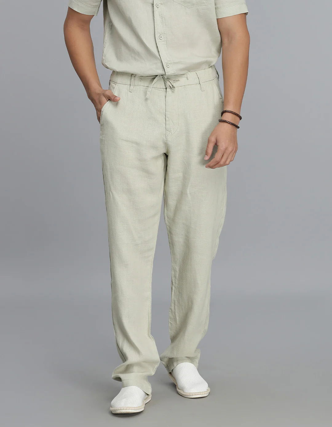 Dark Beige 100% Linen Chino Pant - Image 4