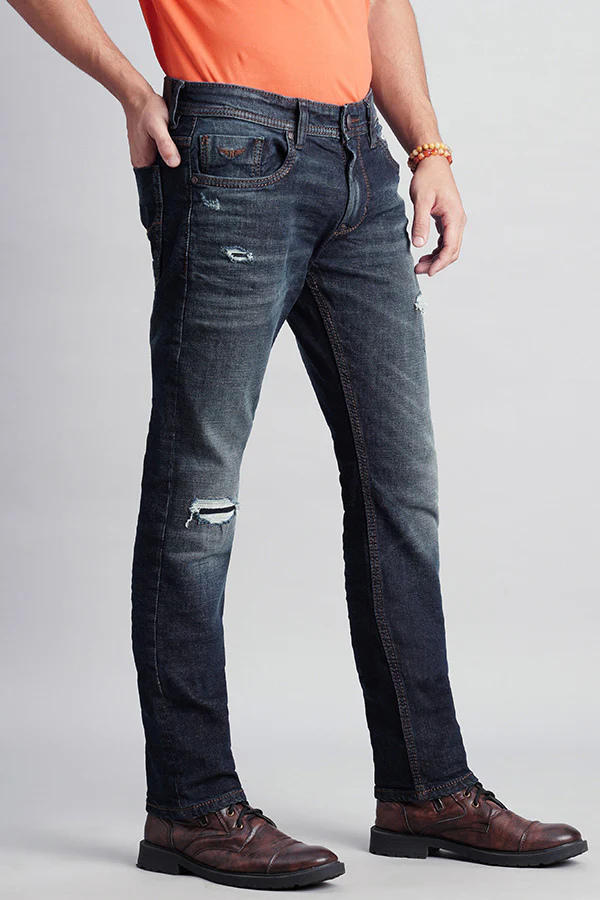 Dark Blue Mid-Rise Slim Fit Jeans - Image 3