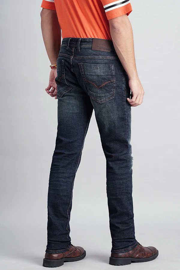 Dark Blue Mid-Rise Slim Fit Jeans - Image 4