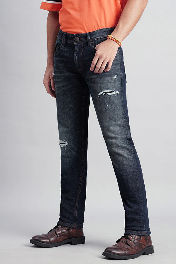 Dark Blue Mid-Rise Slim Fit Jeans - Image 5
