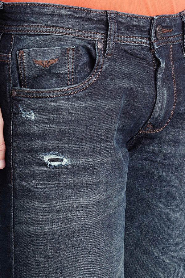Dark Blue Mid-Rise Slim Fit Jeans - Image 6
