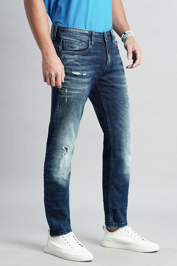 Dark Blue Mid-Rise Slim Fit Jeans - Image 3
