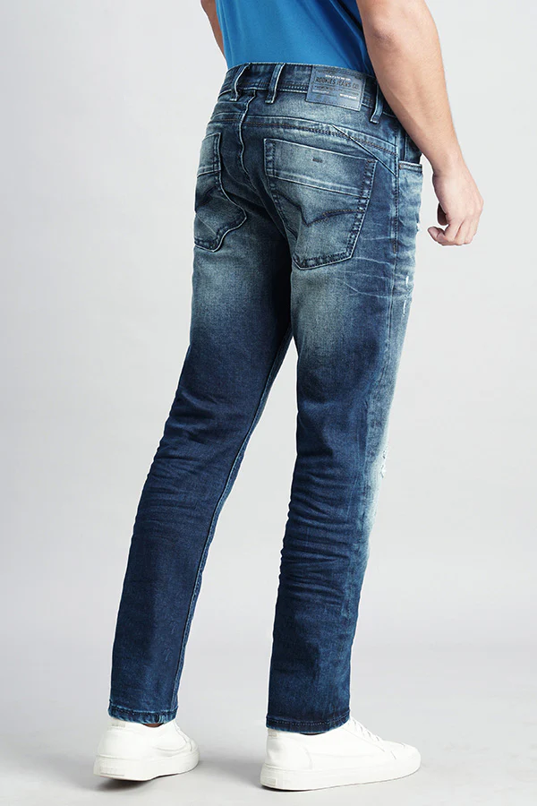 Dark Blue Mid-Rise Slim Fit Jeans - Image 4
