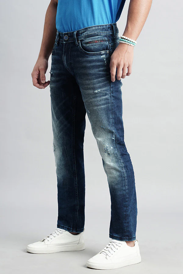 Dark Blue Mid-Rise Slim Fit Jeans - Image 5