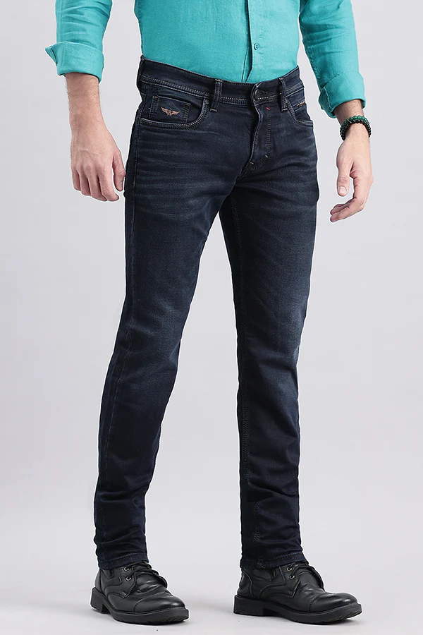 Dark Blue Mid-Rise Slim Fit Jeans - Image 3