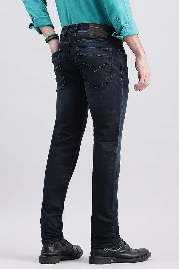 Dark Blue Mid-Rise Slim Fit Jeans - Image 4