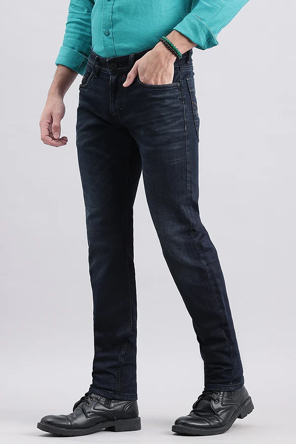 Dark Blue Mid-Rise Slim Fit Jeans - Image 5