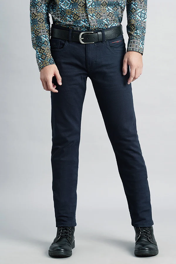 Dark Blue Mid-Rise Slim Fit Jeans