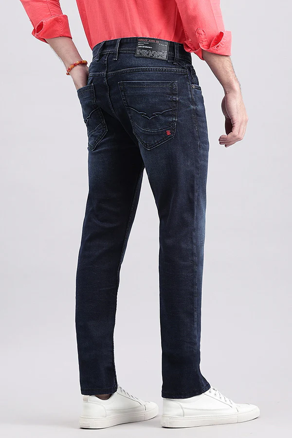 Dark Blue Mid-Rise Slim Fit Jeans - Image 4