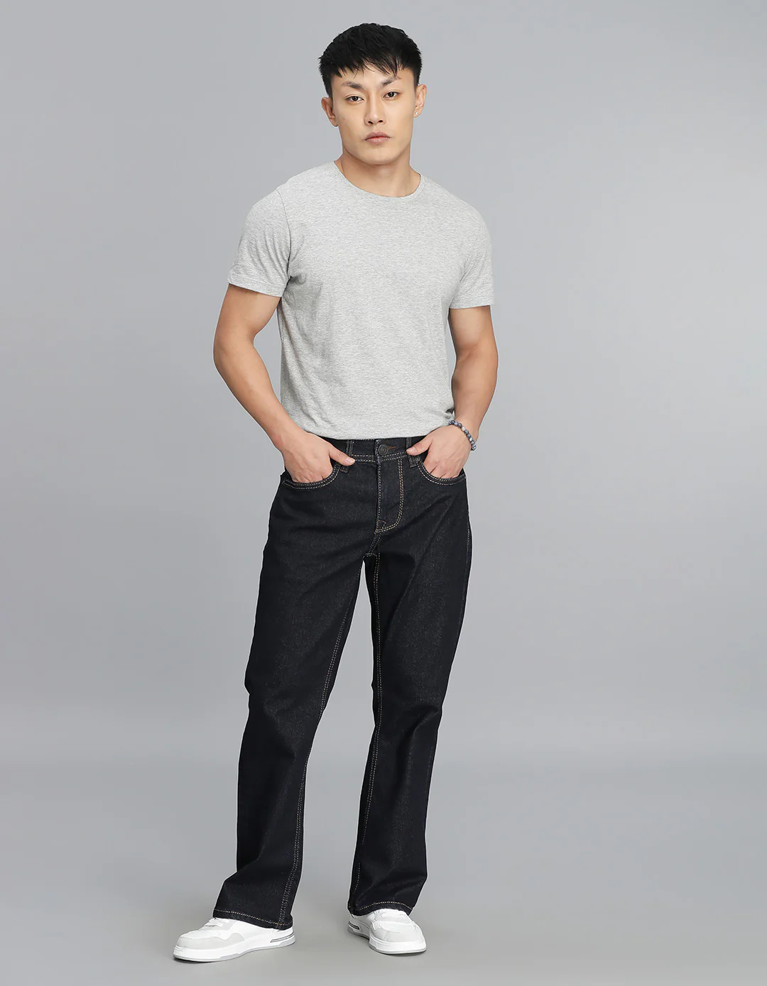 Dark Blue Mid Rise Loose Boot Leg Cropped Jeans - Image 2