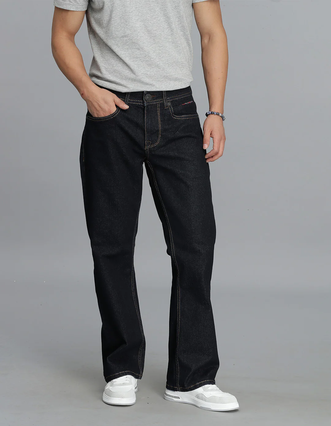 Dark Blue Mid Rise Loose Boot Leg Cropped Jeans - Image 4