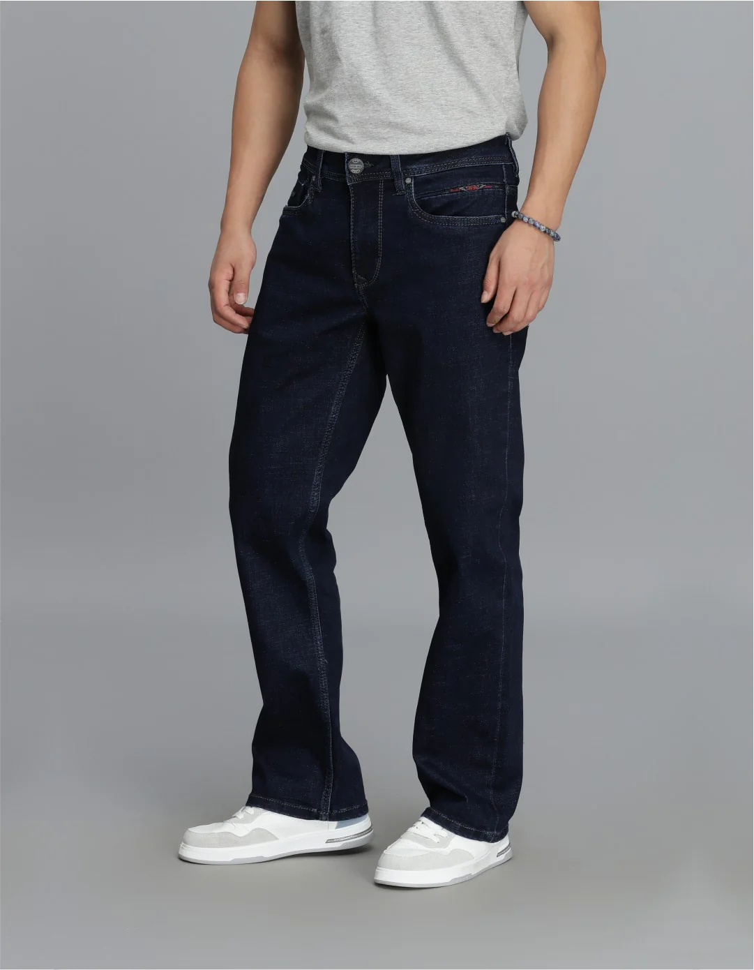 Dark Blue Mid Rise Loose Boot Leg Cropped jeans - Image 3