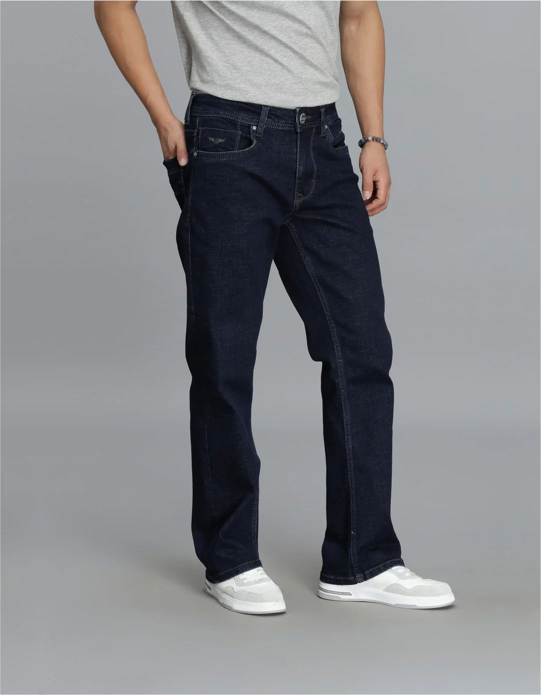 Dark Blue Mid Rise Loose Boot Leg Cropped jeans - Image 4