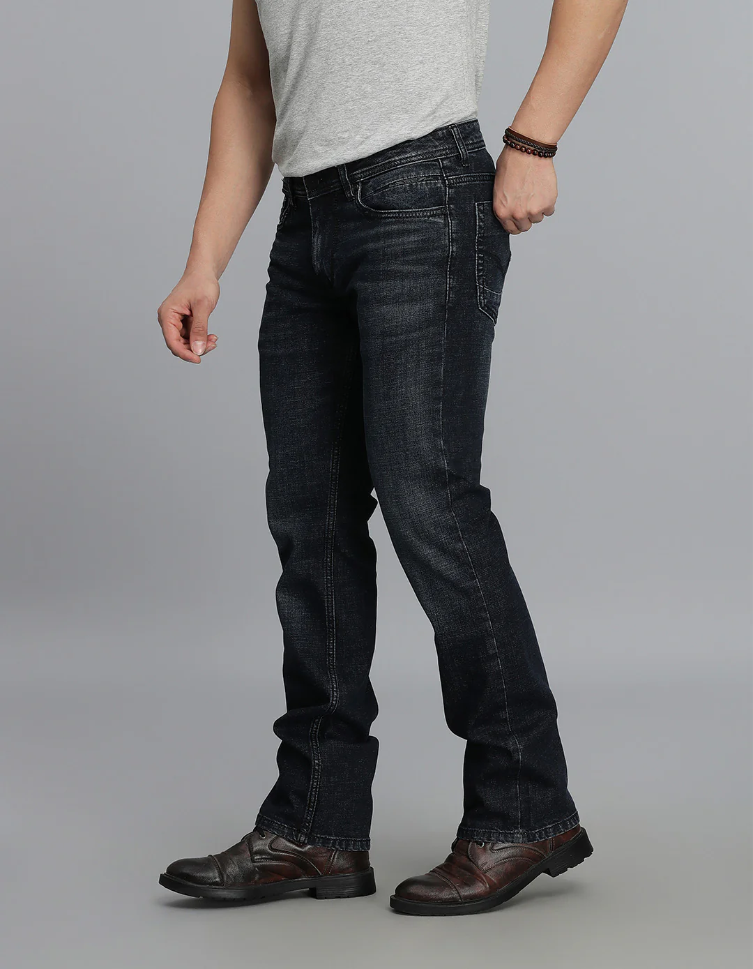Dark Blue Mid Rise Loose Boot Leg jeans - Image 3