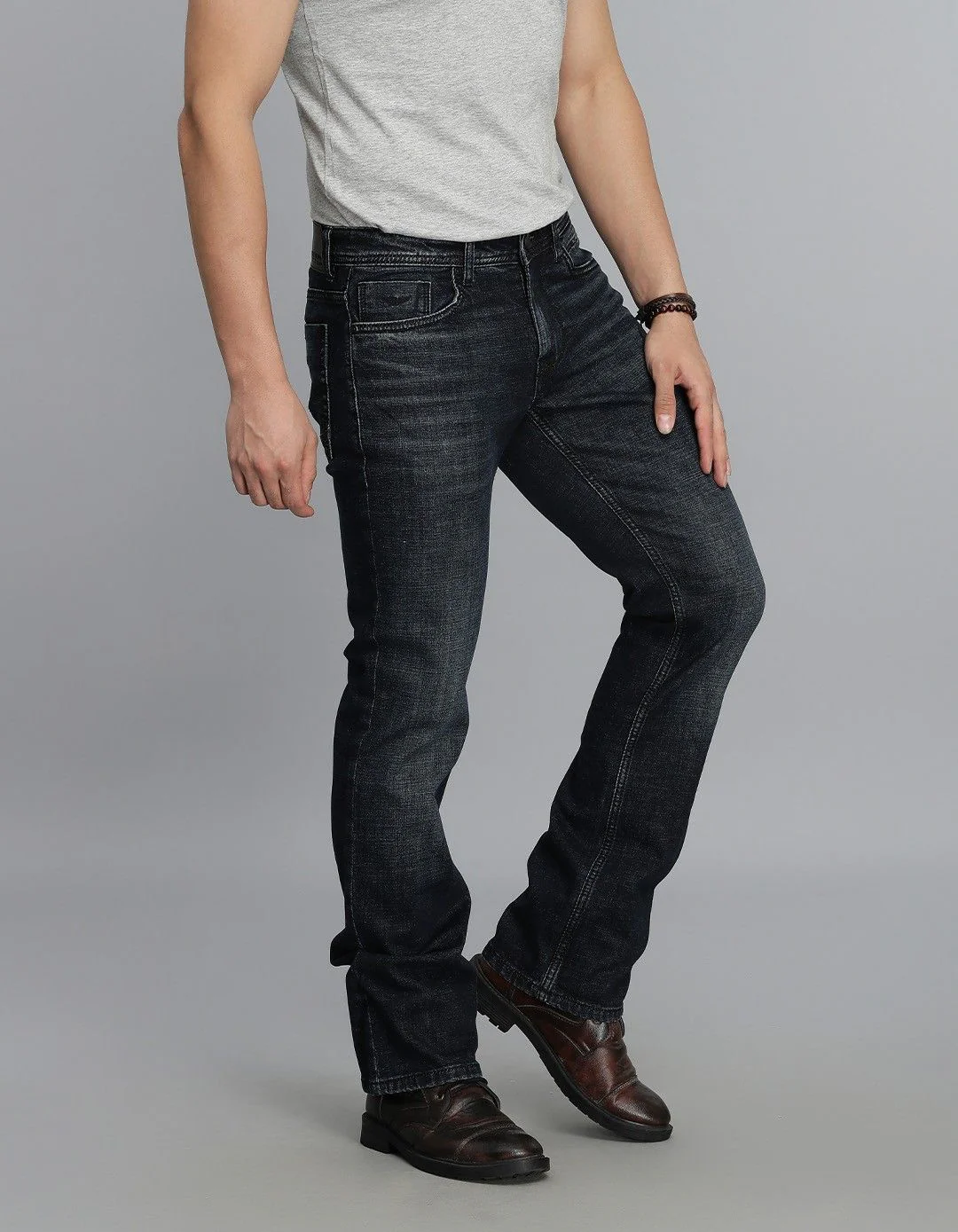 Dark Blue Mid Rise Loose Boot Leg jeans - Image 4