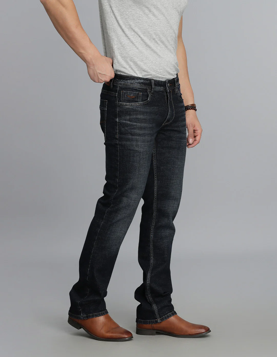 Dark Blue Mid Rise Loose Boot Leg jeans - Image 3