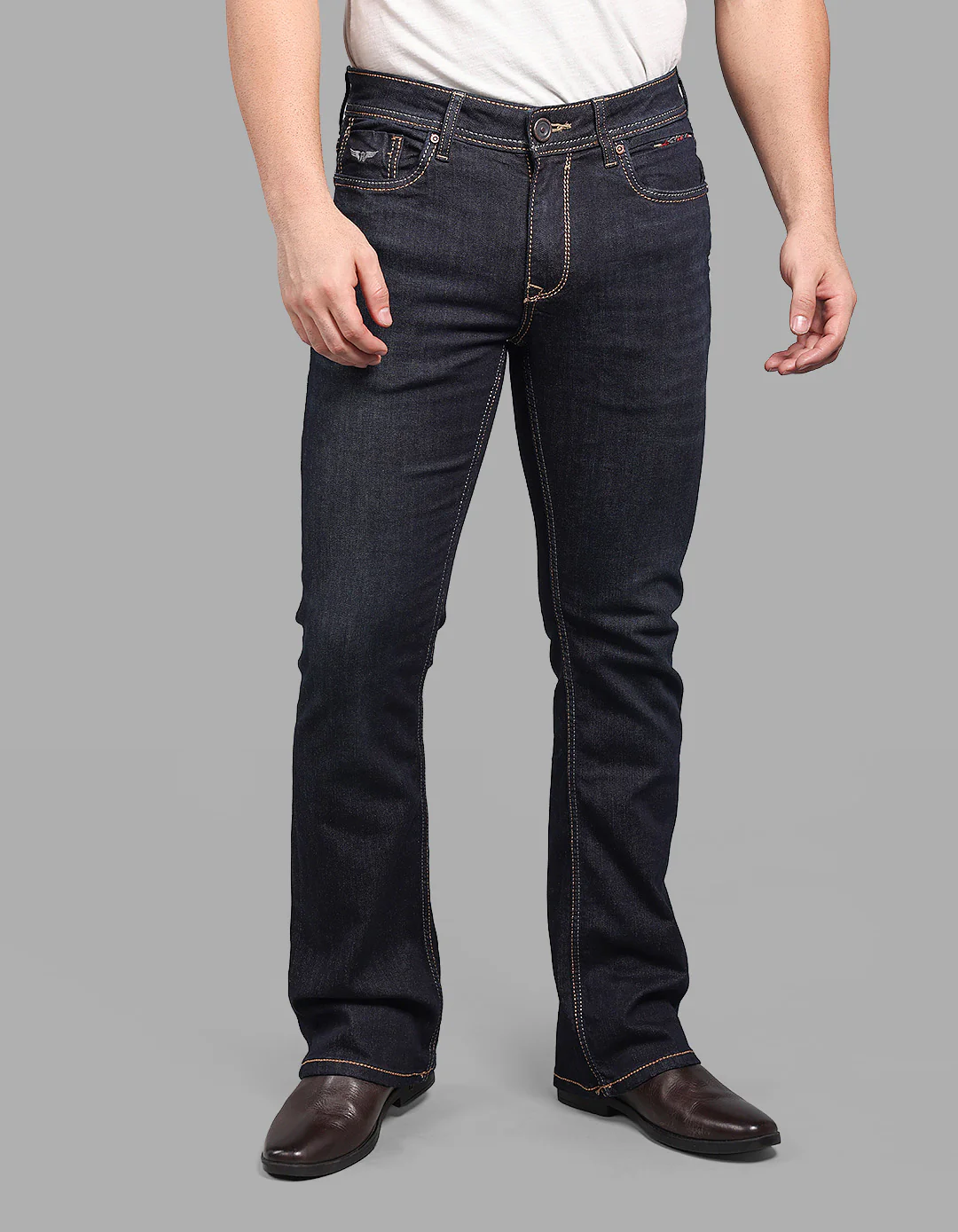 Dark Blue Mid Rise Loose Boot Leg Stretch Jeans - Image 4