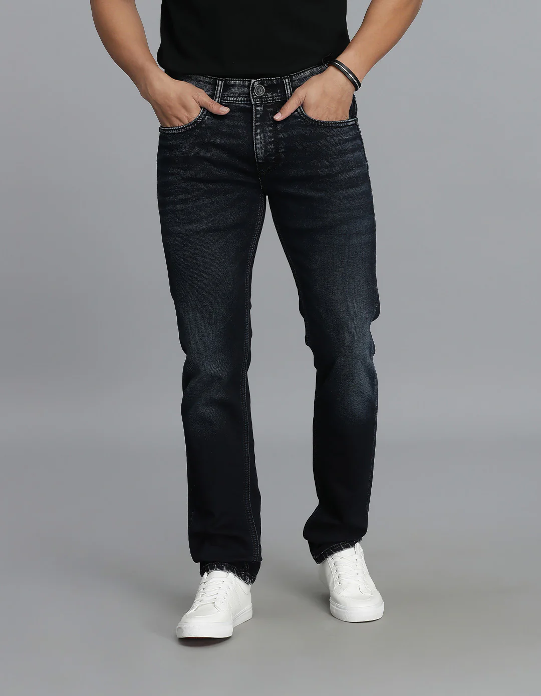Dark Blue Mid-Rise Slim Straight Fit Jeans
