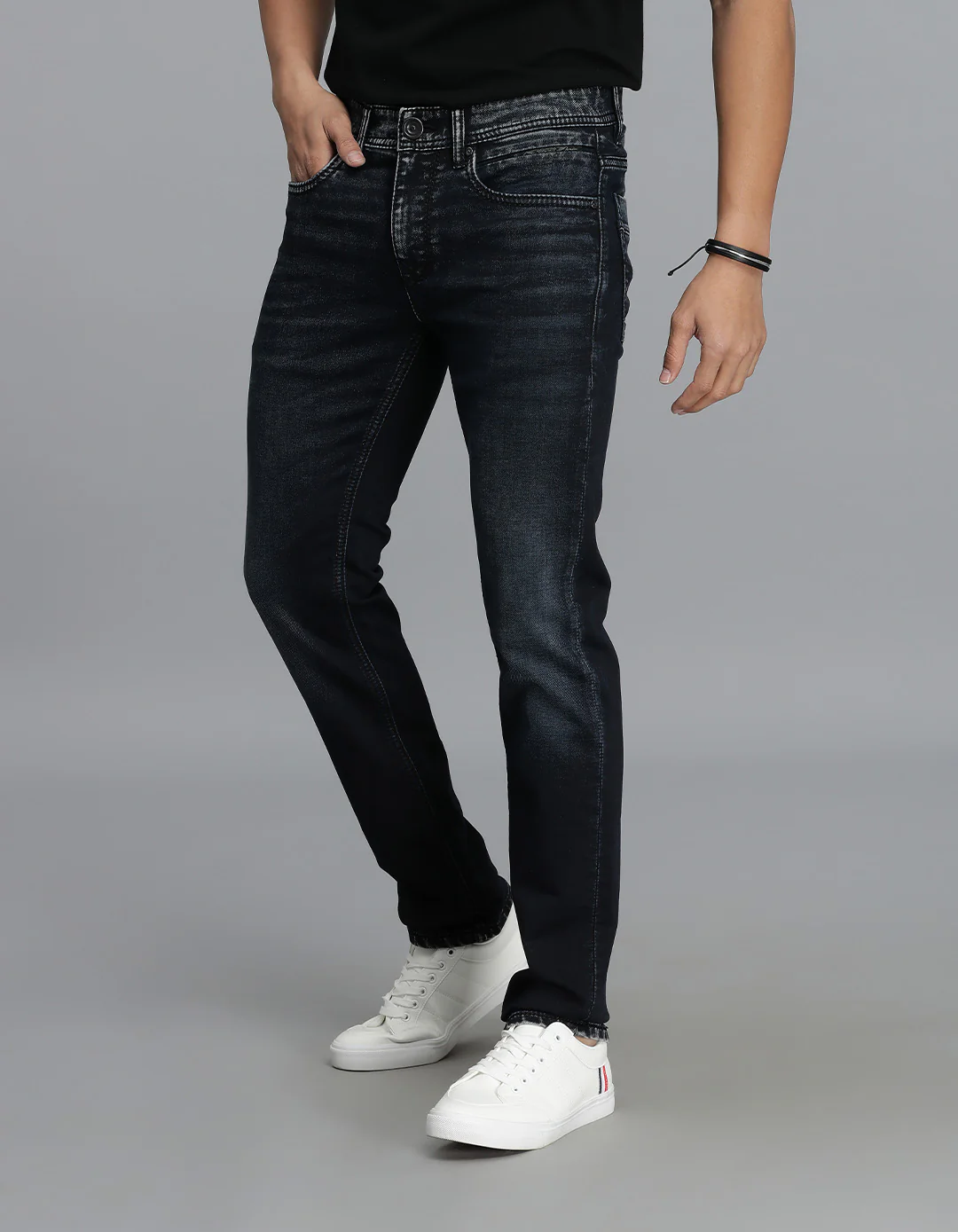 Dark Blue Mid-Rise Slim Straight Fit Jeans - Image 3