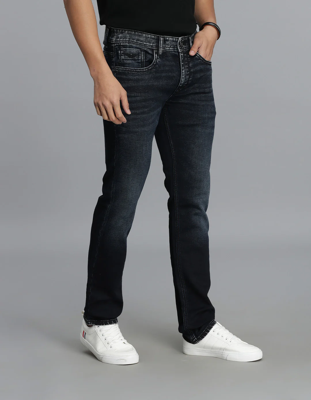 Dark Blue Mid-Rise Slim Straight Fit Jeans - Image 4