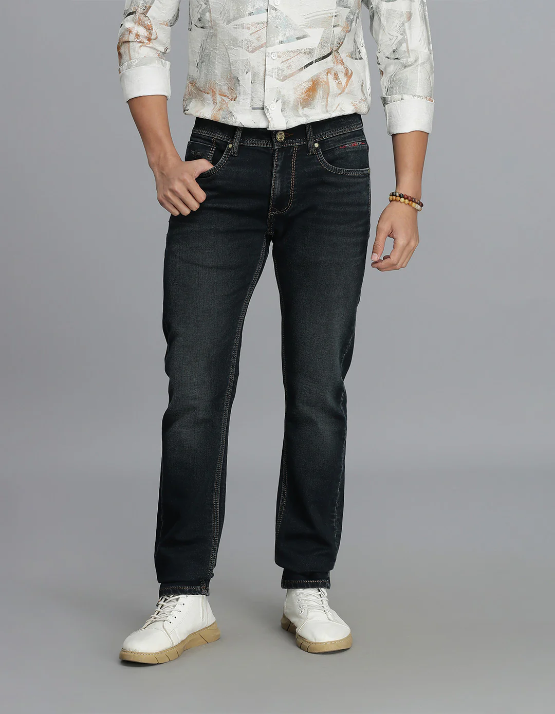 Dark Blue Mid-Rise Slim Straight Fit Jeans