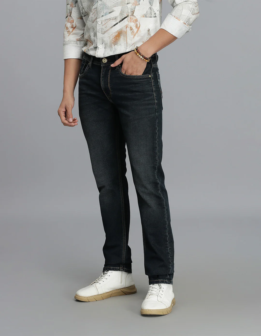 Dark Blue Mid-Rise Slim Straight Fit Jeans - Image 3
