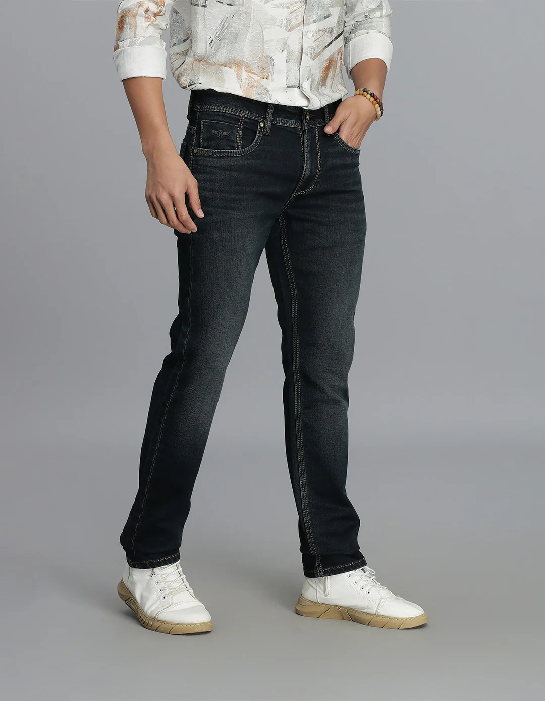 Dark Blue Mid-Rise Slim Straight Fit Jeans - Image 4