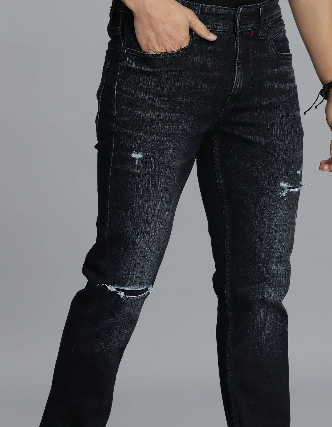 Dark Blue Mid-Rise Slim Straight Fit jeans - Image 6