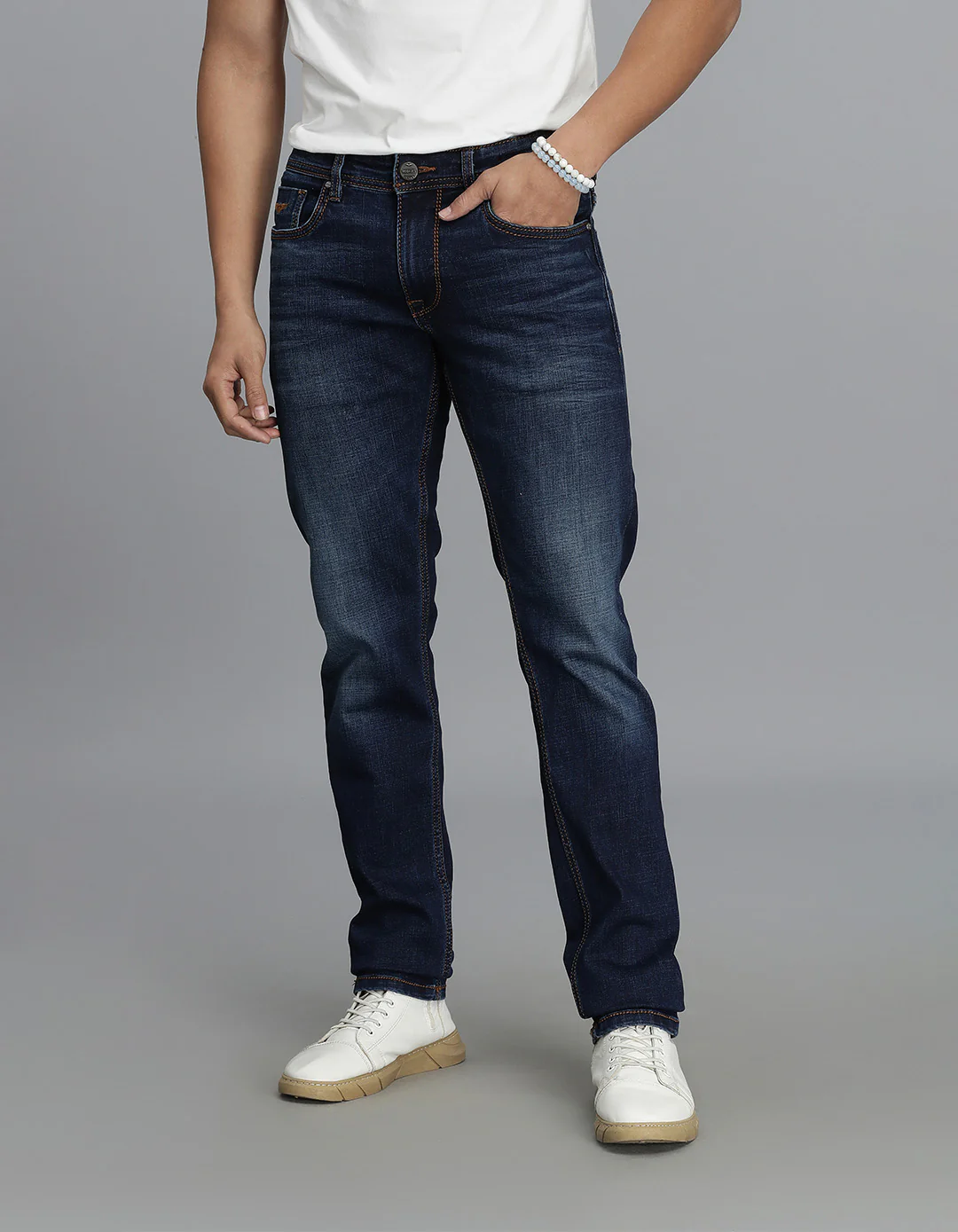 Dark Blue Mid-Rise Slim Straight Fit jeans