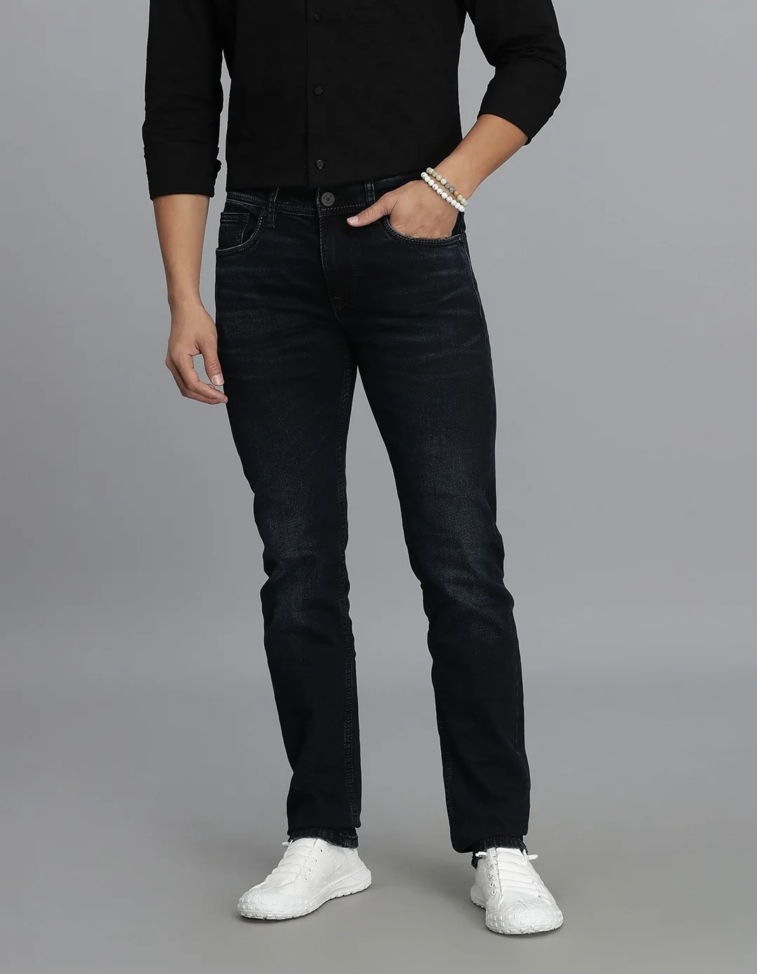 Dark Blue Mid-Rise Slim Straight Fit jeans