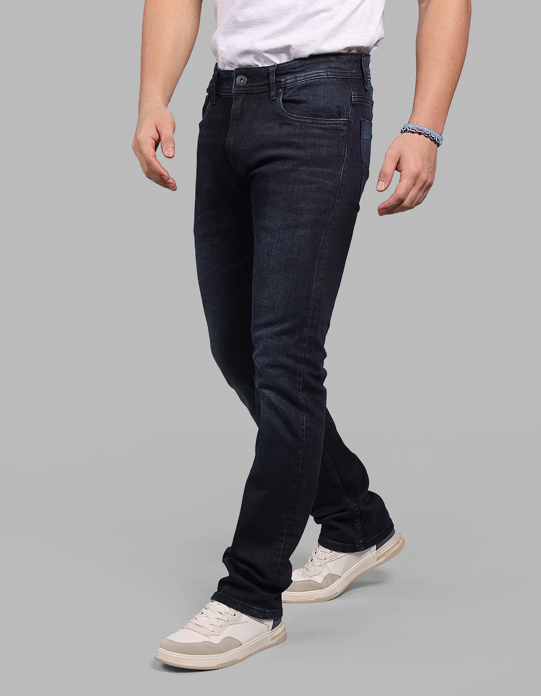 Dark Blue Mid-Rise Slim Straight Fit Stretch Jeans - Image 3