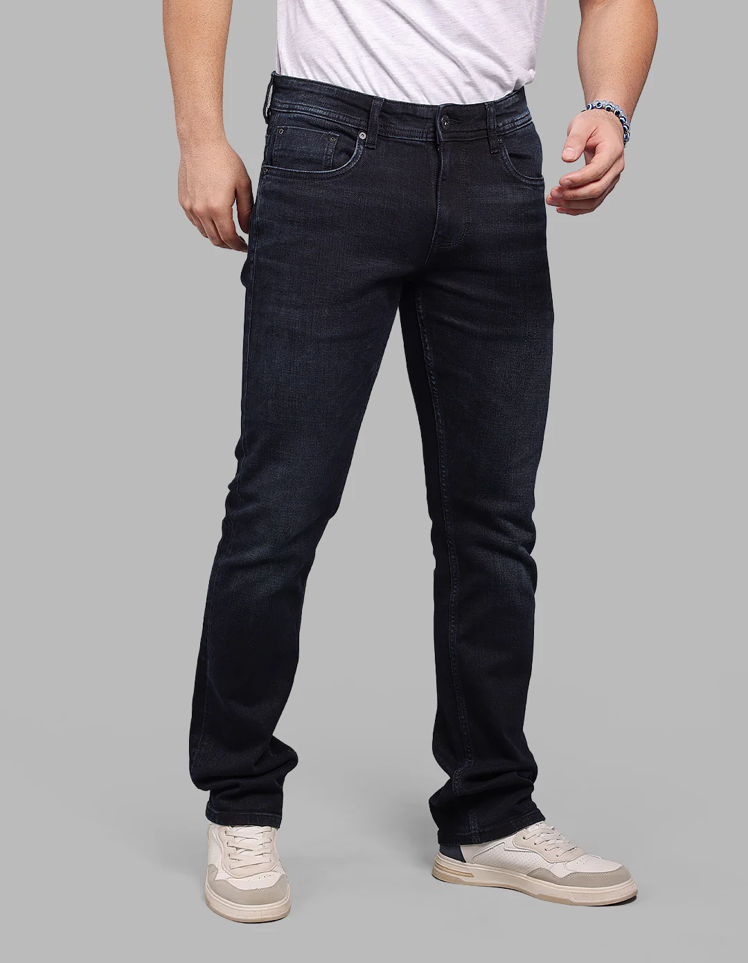 Dark Blue Mid-Rise Slim Straight Fit Stretch Jeans - Image 5