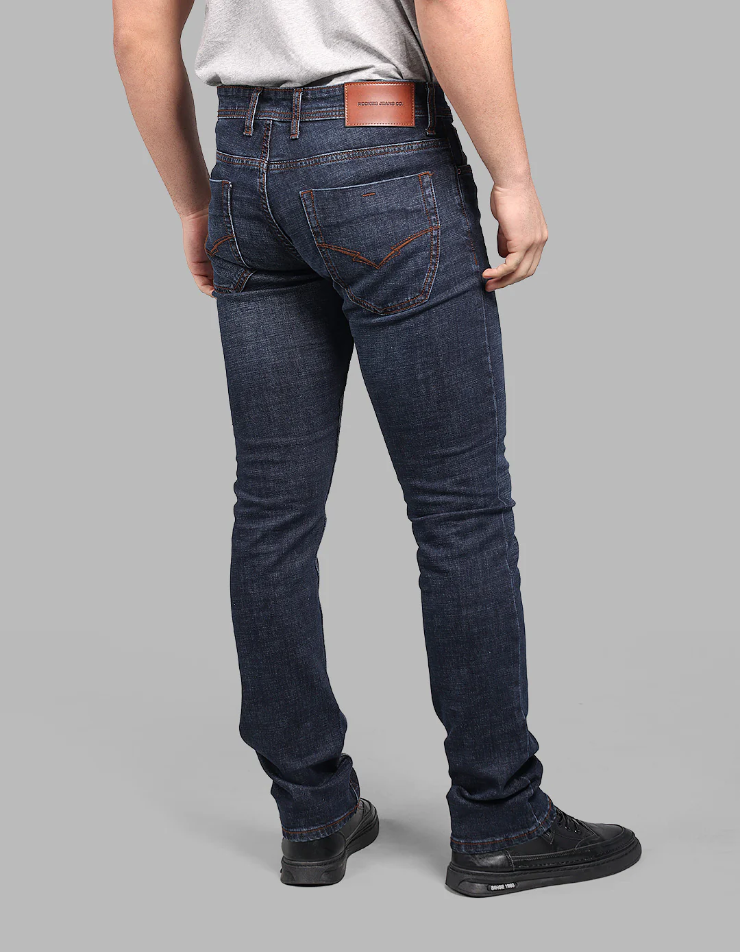 Dark Blue Mid-Rise Slim Straight Fit Stretch Jeans - Image 5