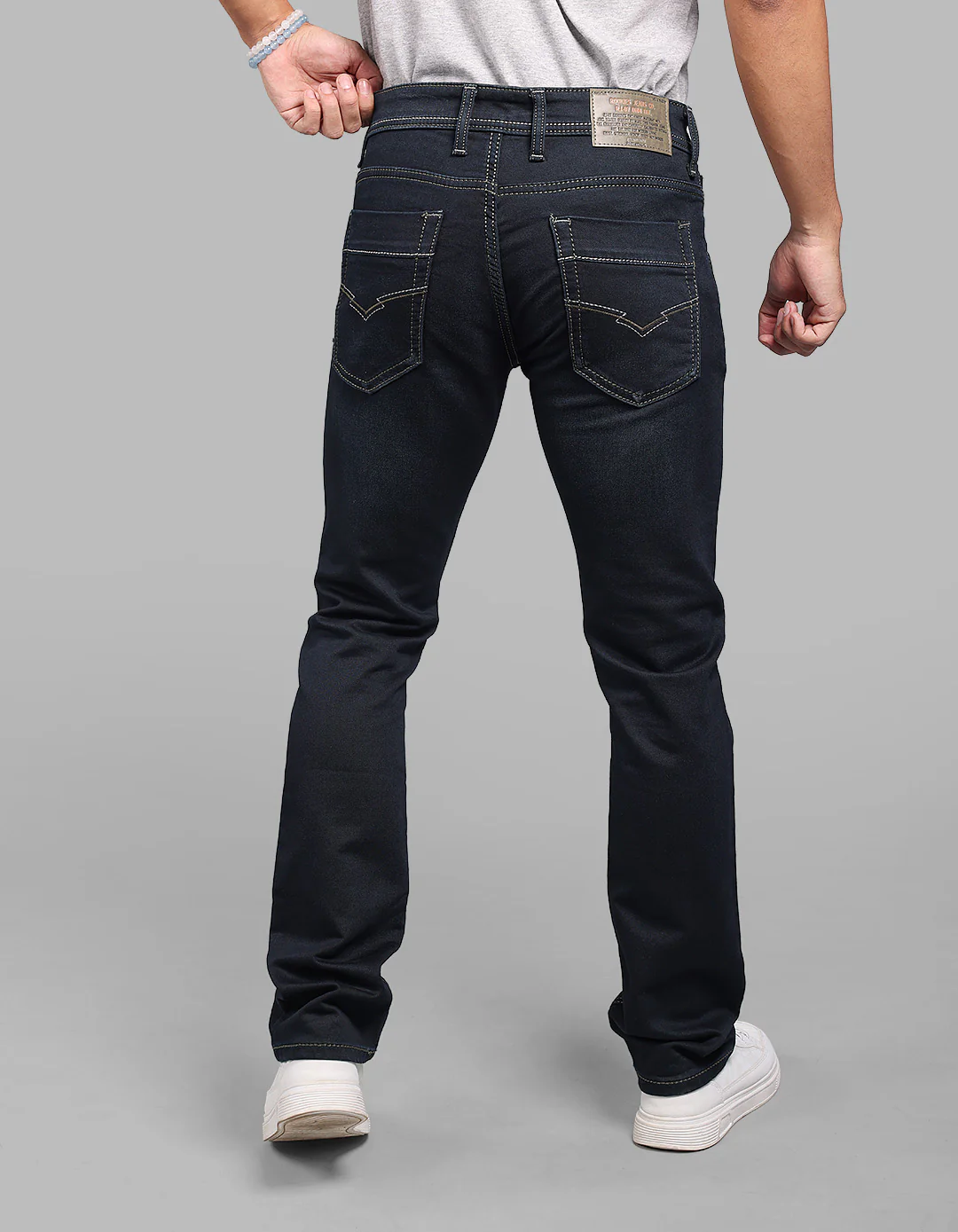 Dark Blue Mid-Rise Slim Straight Fit Stretch Jeans - Image 5