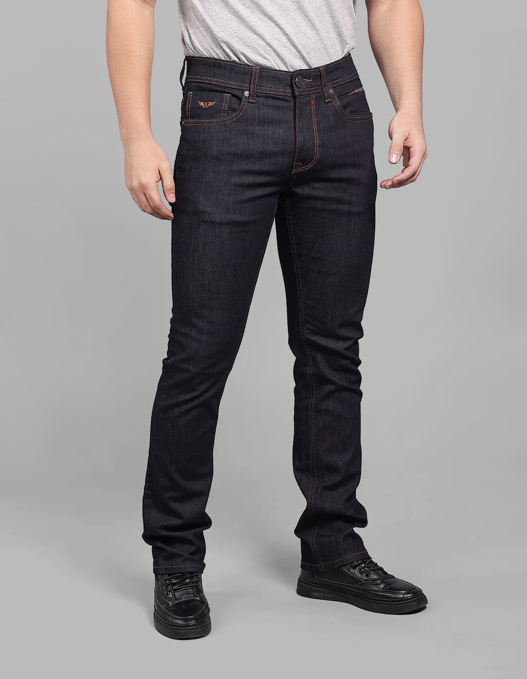 Dark Blue Mid-Rise Slim Straight Fit Stretch Jeans - Image 5