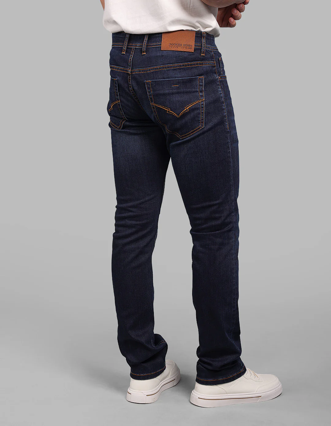 Dark Blue Mid-Rise Slim Straight Fit Stretch Jeans - Image 6