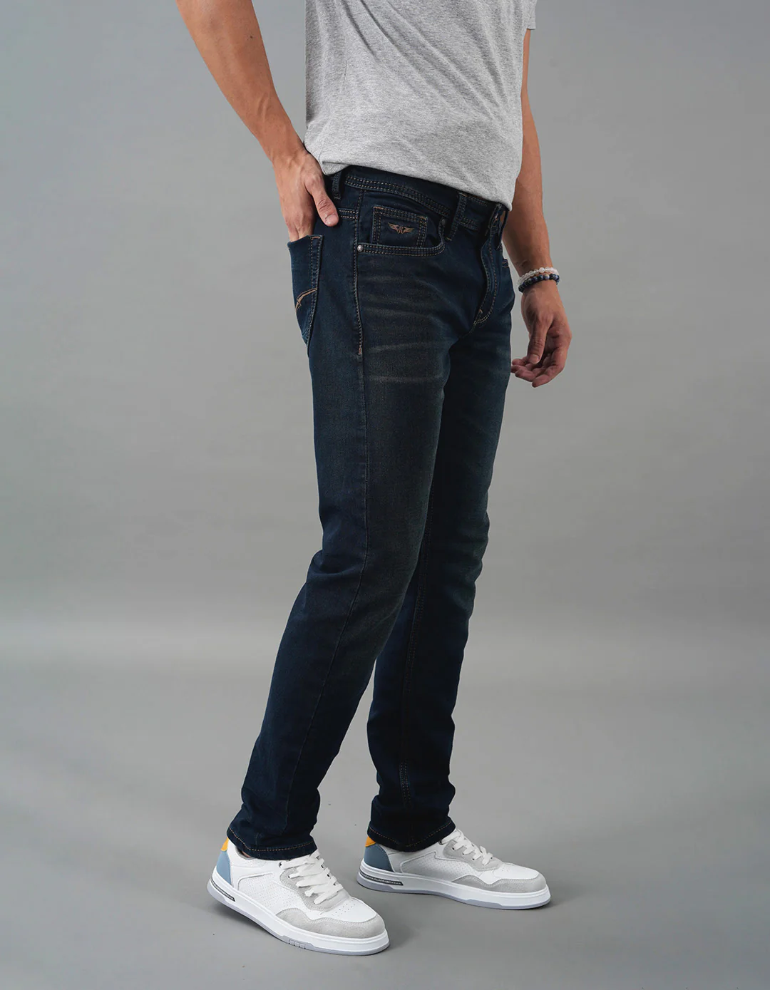 Dark Blue Mid-Rise Slim Straight Fit Jeans - Image 4