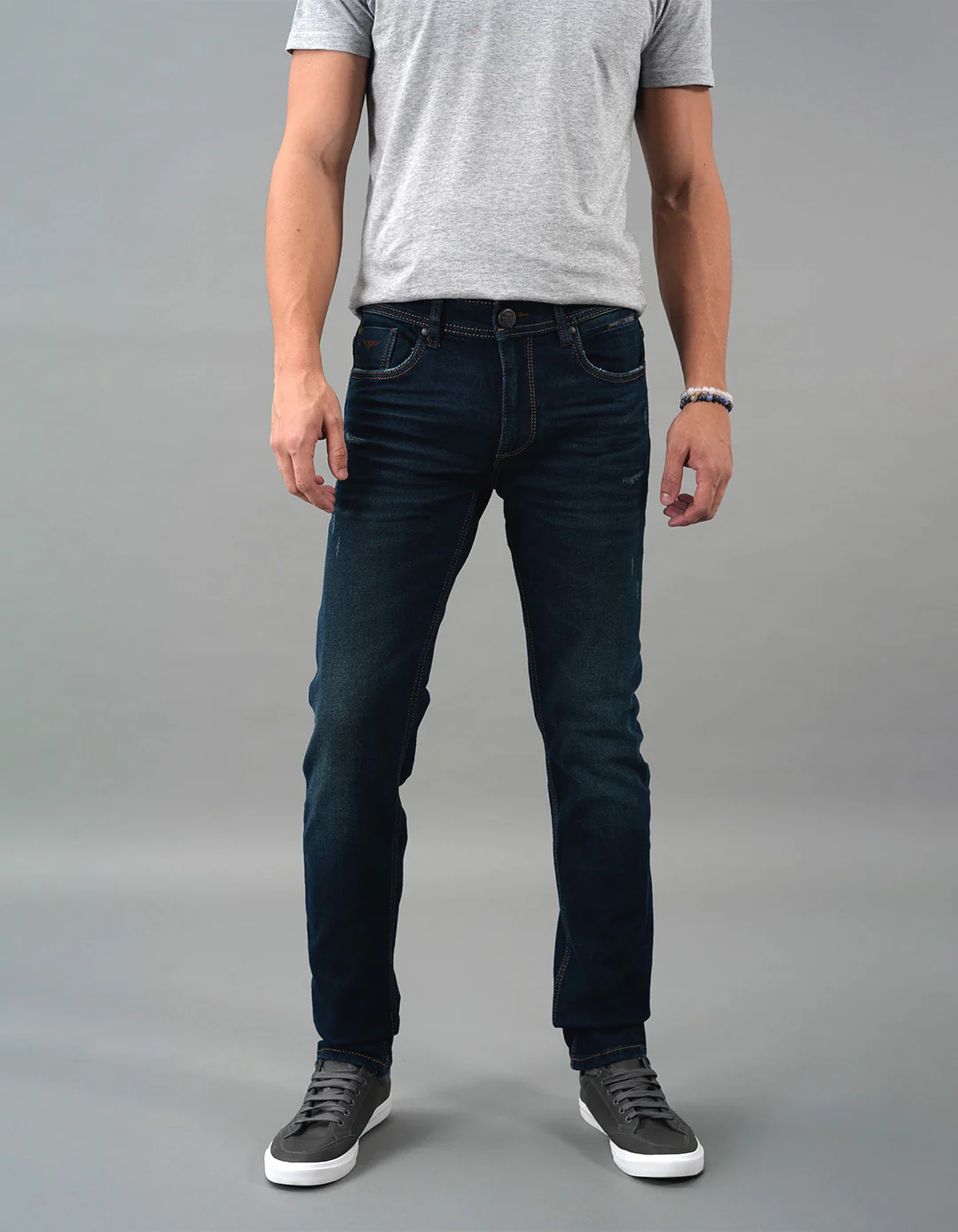 Dark Blue Mid-Rise Slim Straight Fit Jeans