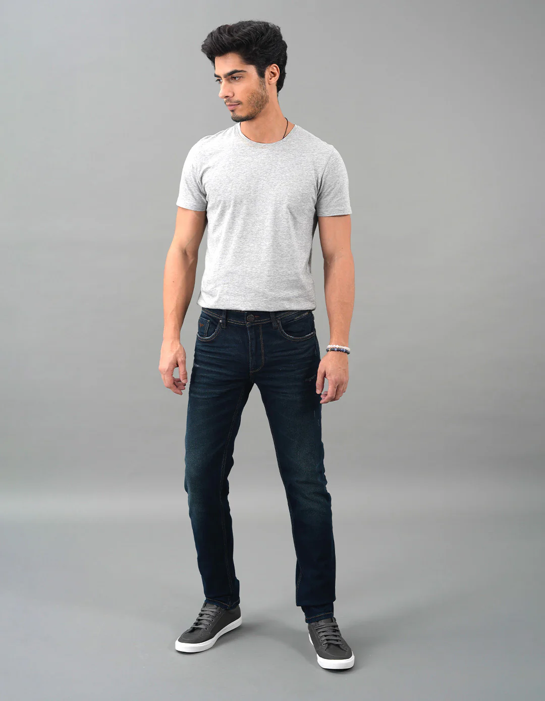 Dark Blue Mid-Rise Slim Straight Fit Jeans - Image 2