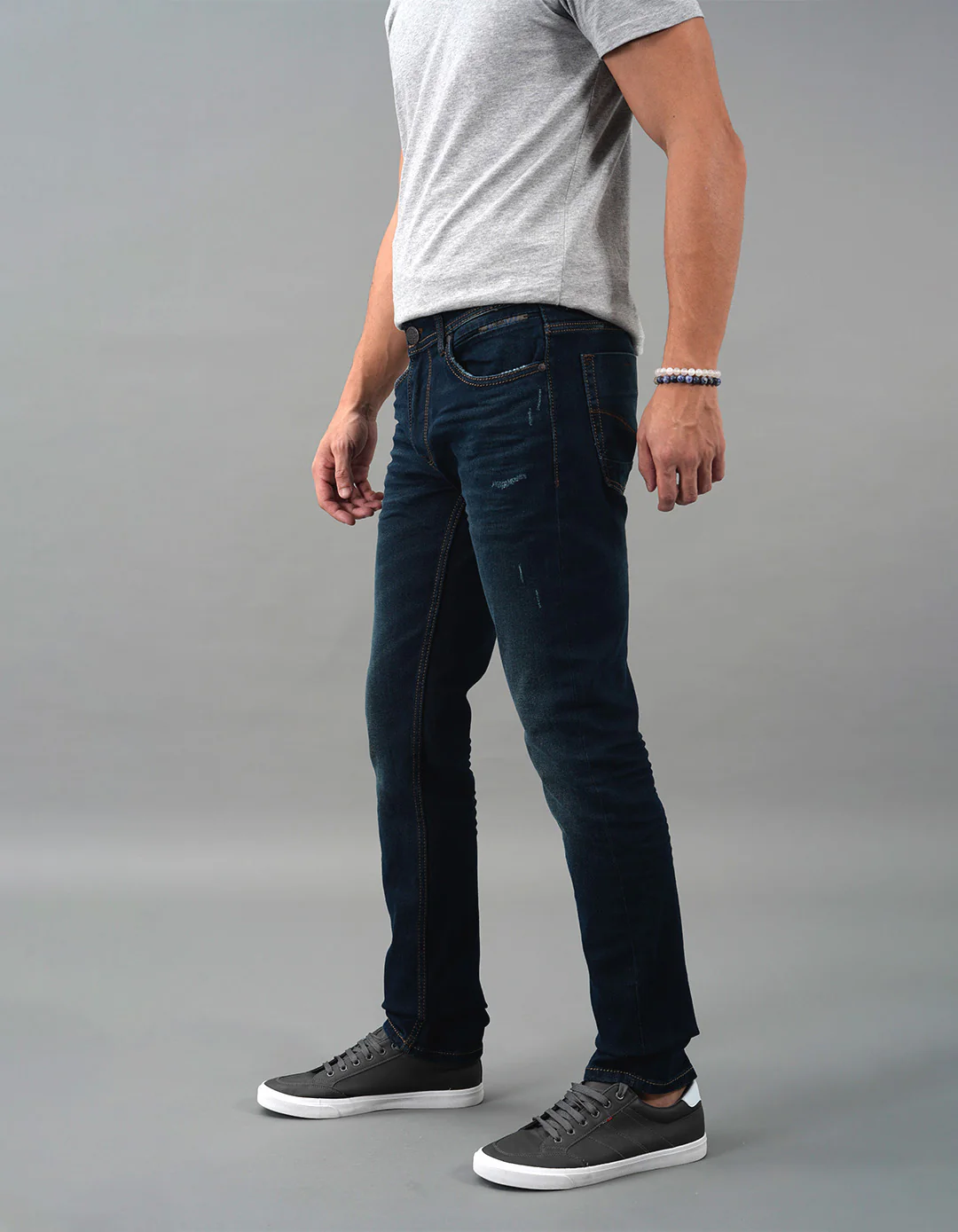 Dark Blue Mid-Rise Slim Straight Fit Jeans - Image 3
