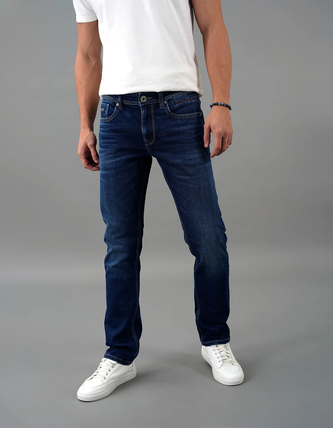 Dark Blue Mid-Rise Slim Straight Fit Jeans