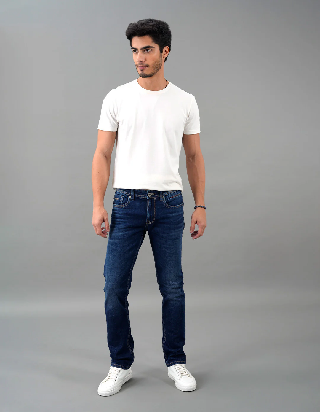 Dark Blue Mid-Rise Slim Straight Fit Jeans - Image 2
