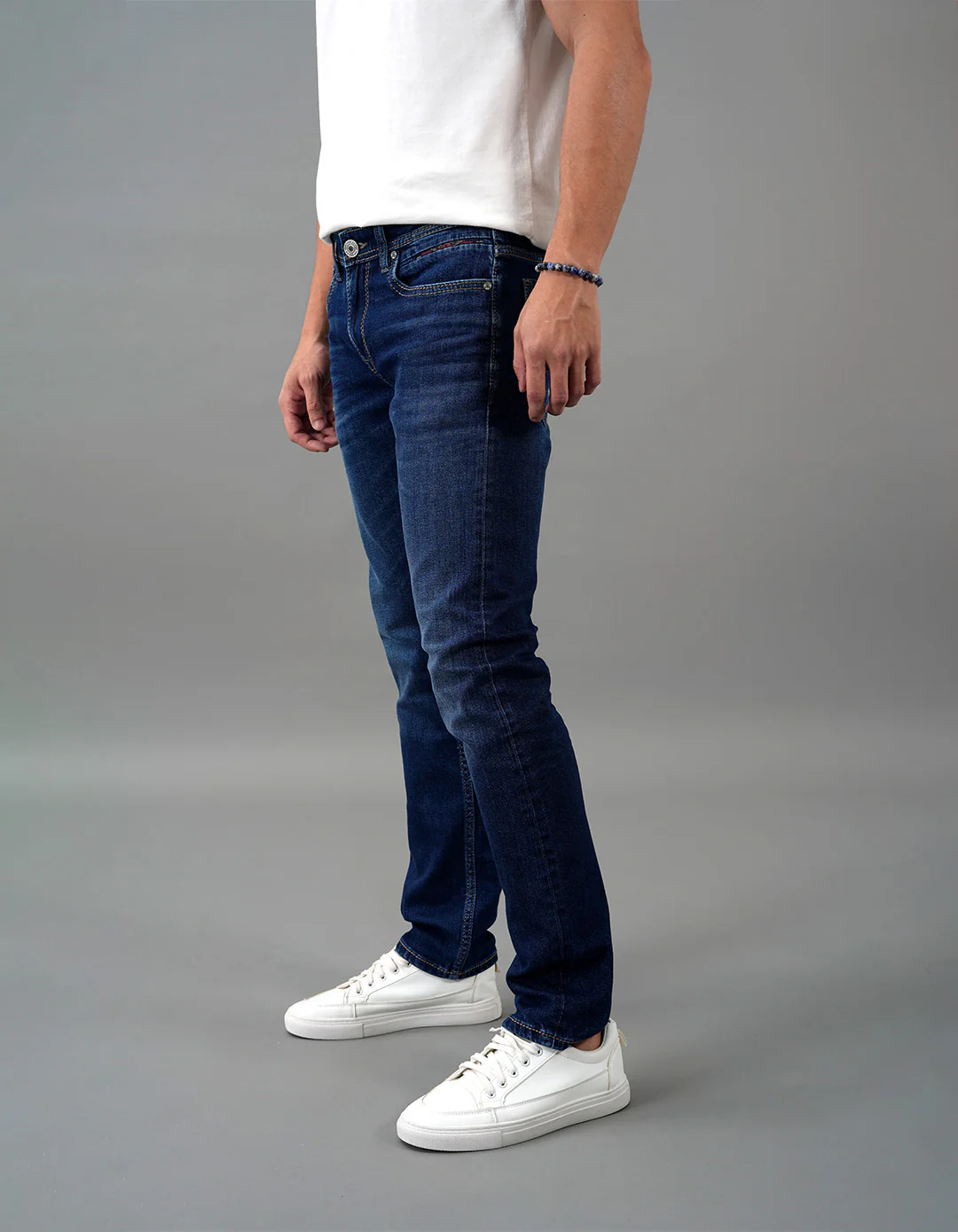 Dark Blue Mid-Rise Slim Straight Fit Jeans - Image 3
